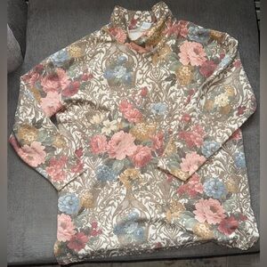 Chaser Floral Cowl Neck Sweater in Cream with Pink, Blue & Gold Accents